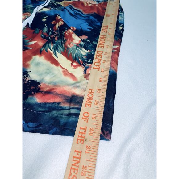 Merona Mens L Blue Orange Beach Aloha Floral Board Shorts Swim Trunks Drawstring - Picture 3 of 10